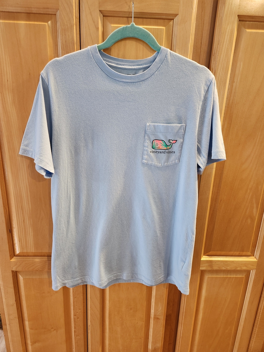 Vineyard Vines Light Blue Pocket Tee with Whale Logo